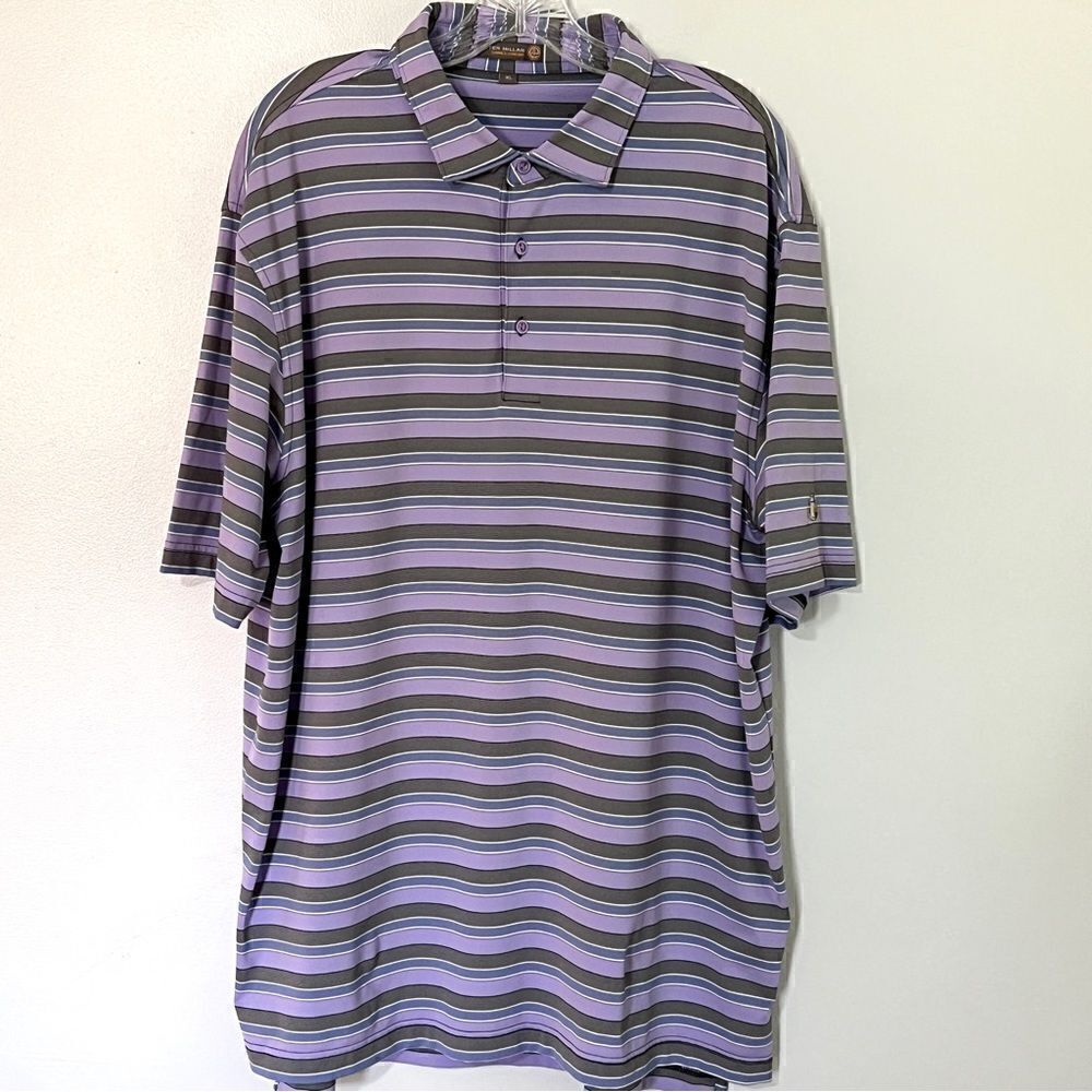 Peter Millar Summer Comfort Purple Stripe Golf Polo XL White Manor CC Excellent